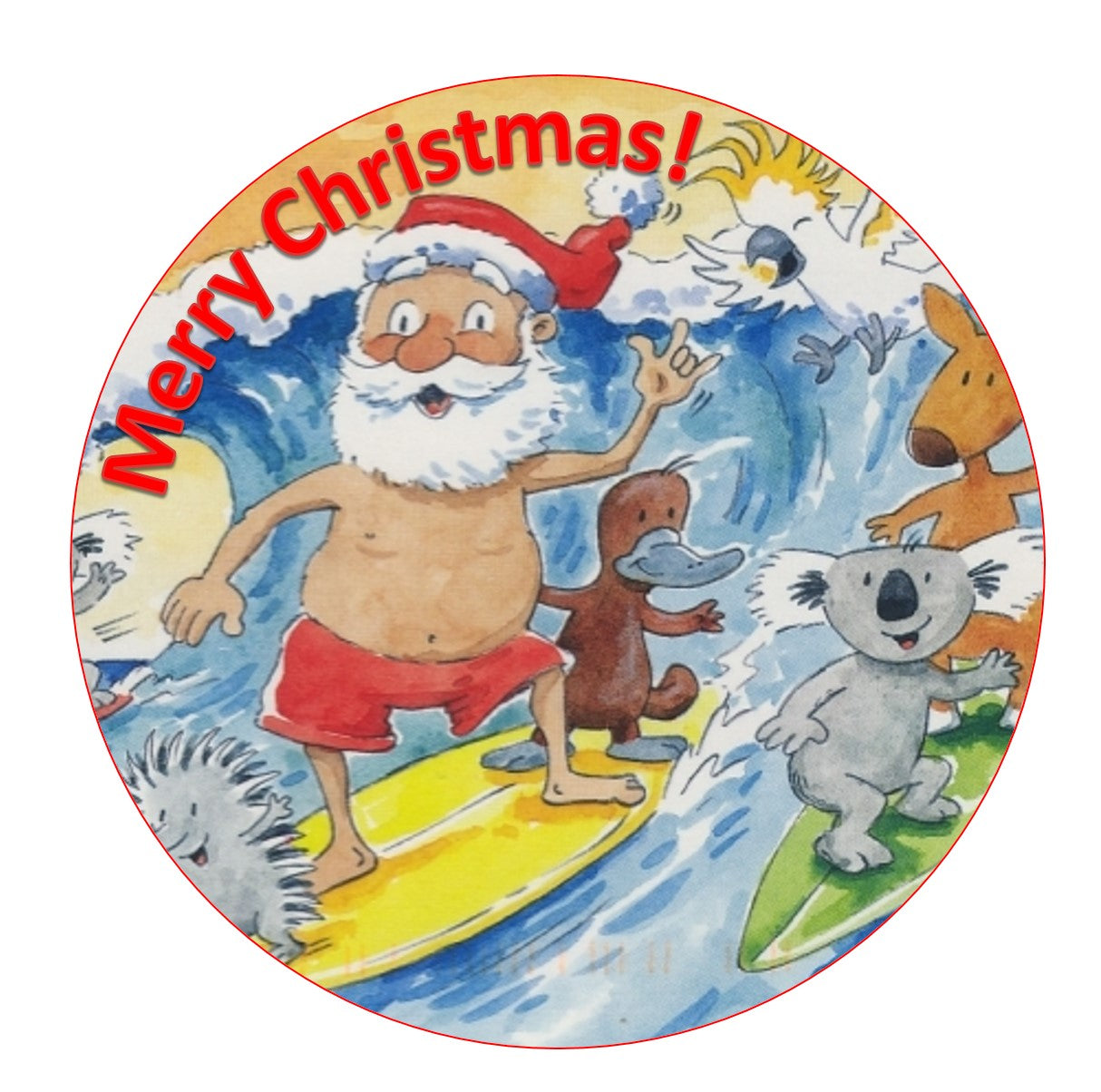 Aussie Christmas Surfing Santa Cake Topper