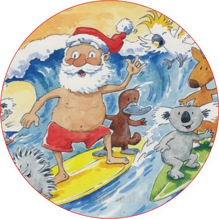 Aussie Christmas Surfing Santa Cake Topper