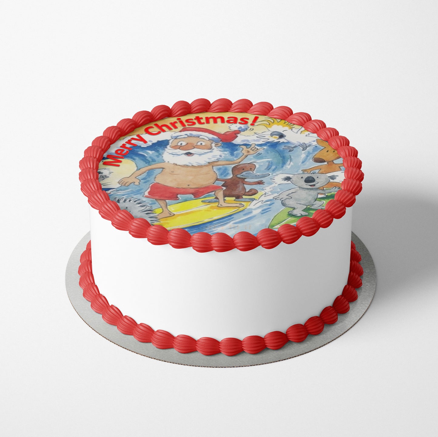 Aussie Christmas Surfing Santa Cake Topper