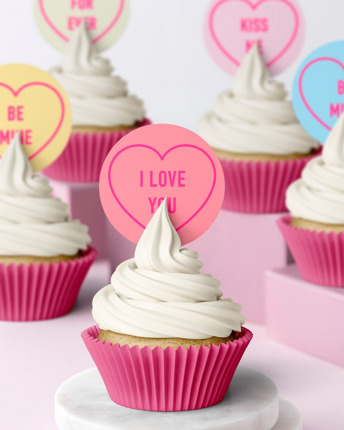 edible cupcake toppers wafer icing Happy valentines day candy hearts I love you