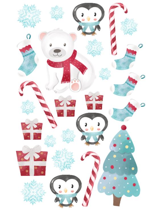 Christmas party edible cake decorations icing wafer snowflakes holiday Festive polar bear penguins presents tree candy canesnorth pole