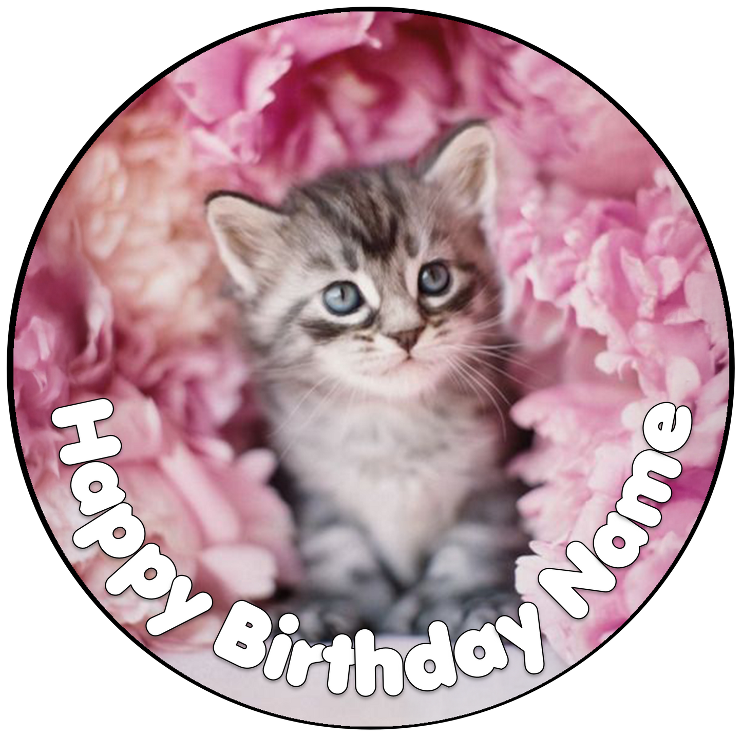 Cute Kitten & Flowers Cake Topper