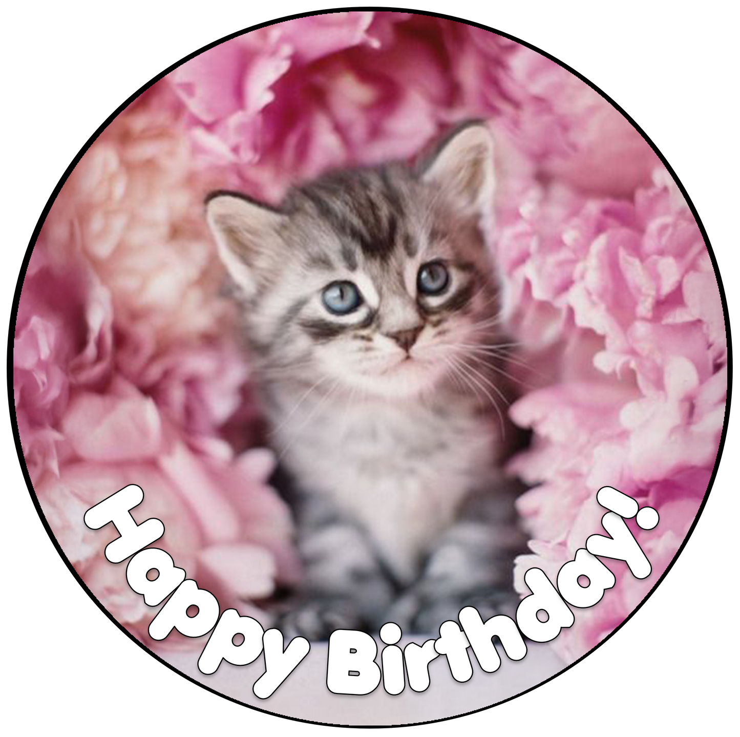 Cute Kitten & Flowers Cake Topper