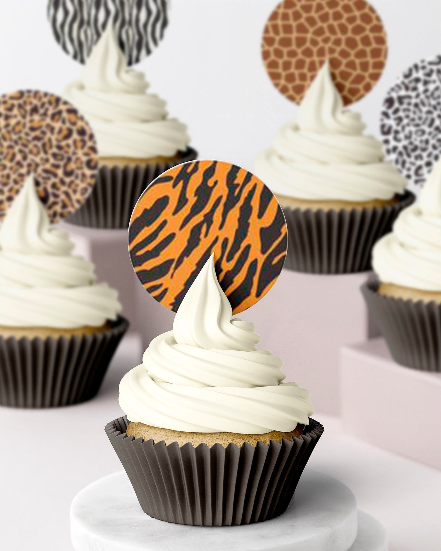 animal print jungle tiger leopard zebra patterns edible wafer icing cupcake toppers