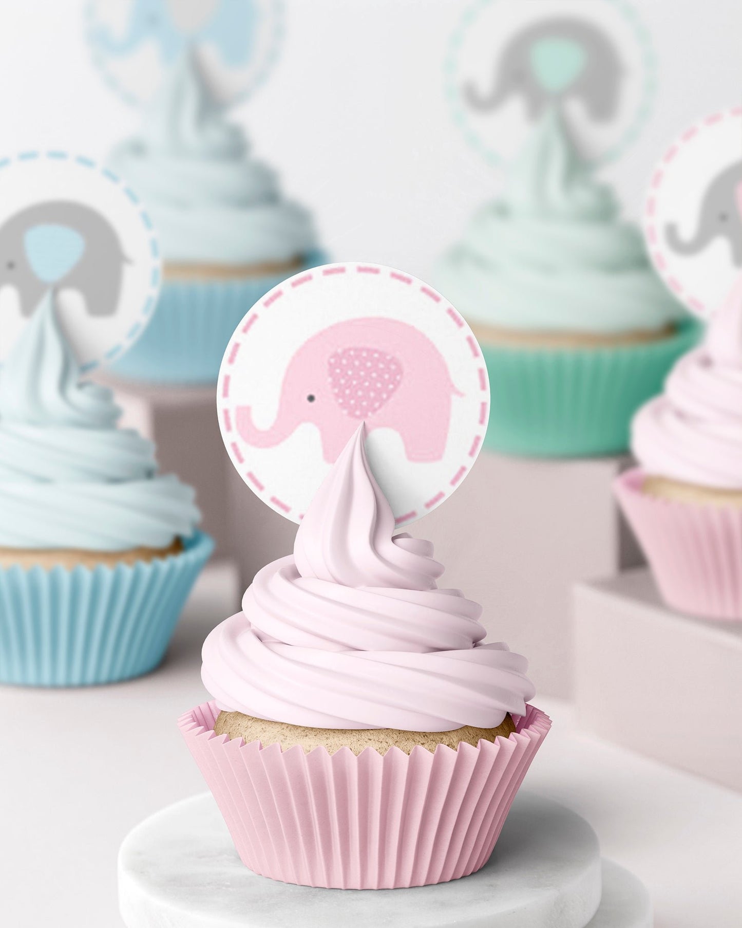 edible wafer icing cupcake toppers baby shower baby elephant pastel