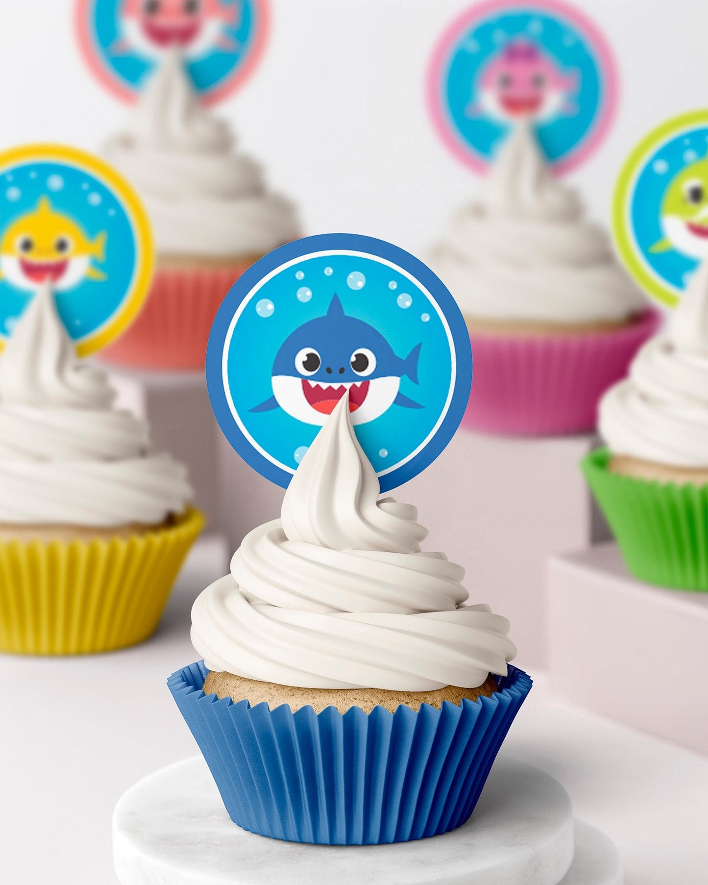 Baby shark pop culture kids edible cupcake toppers wafer icing