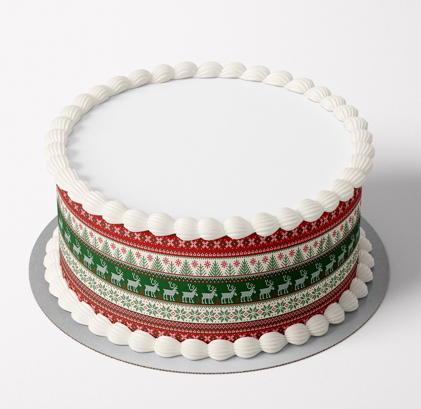 holiday edible icing or wafer cake wrap christmas traditional sweater pattern reindeer red green