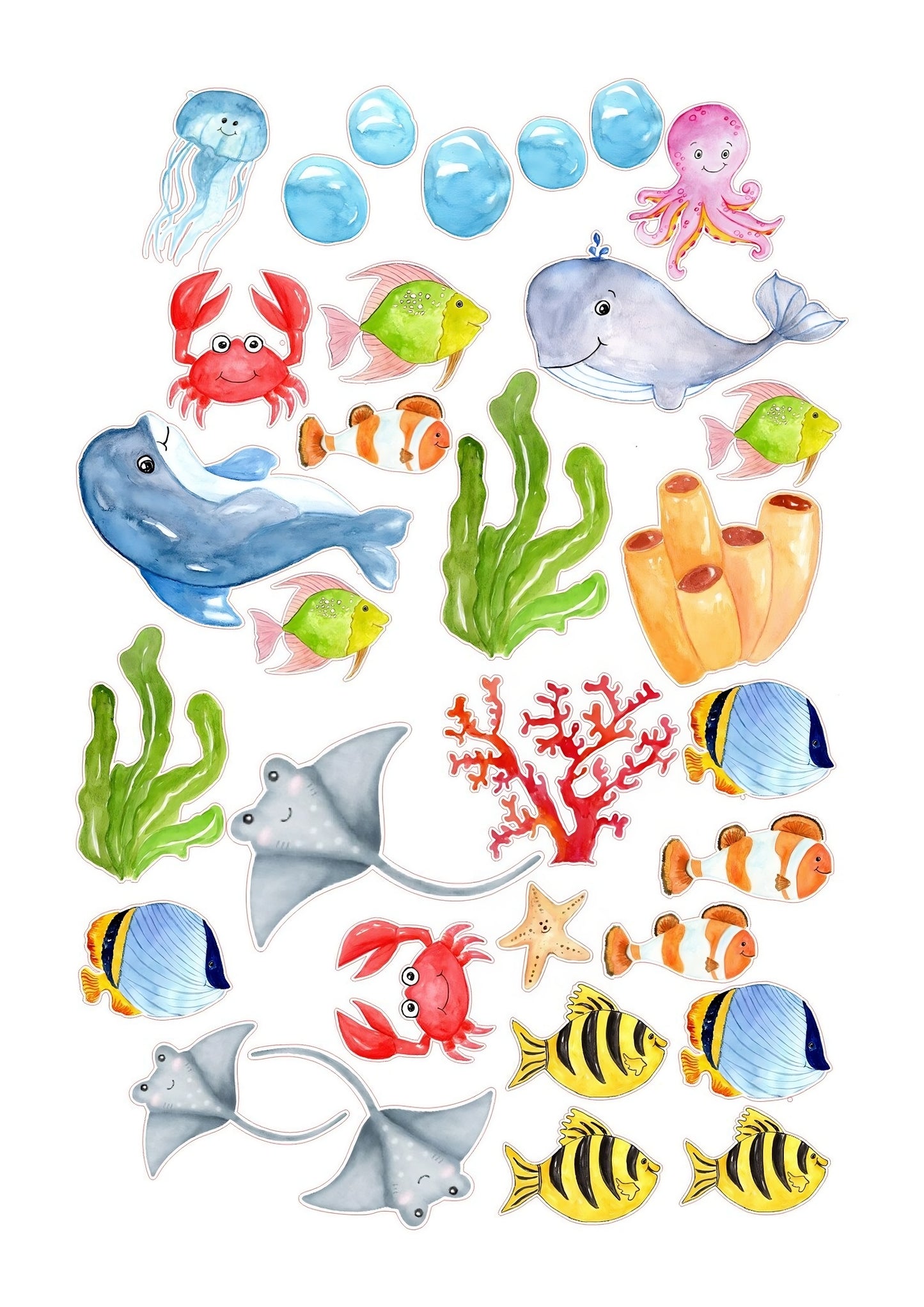 edible icing wafer cake decorations whale dolphin ocean sea friends turtles fish seaweed party cupcakes coral crab octopus