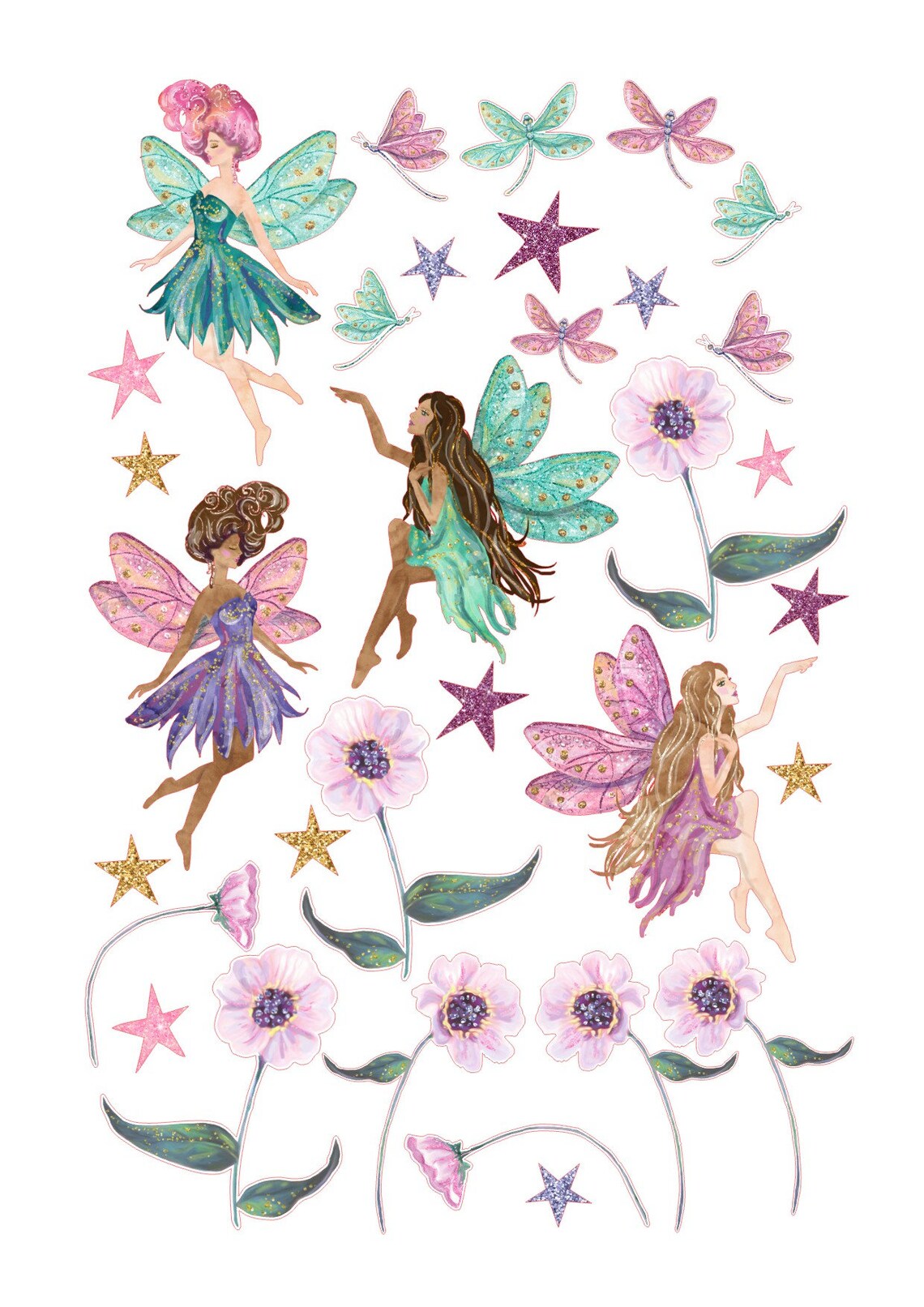 Fantasy Fairy cake cupcake edible decorations flowers stars fairies dragonflies scene