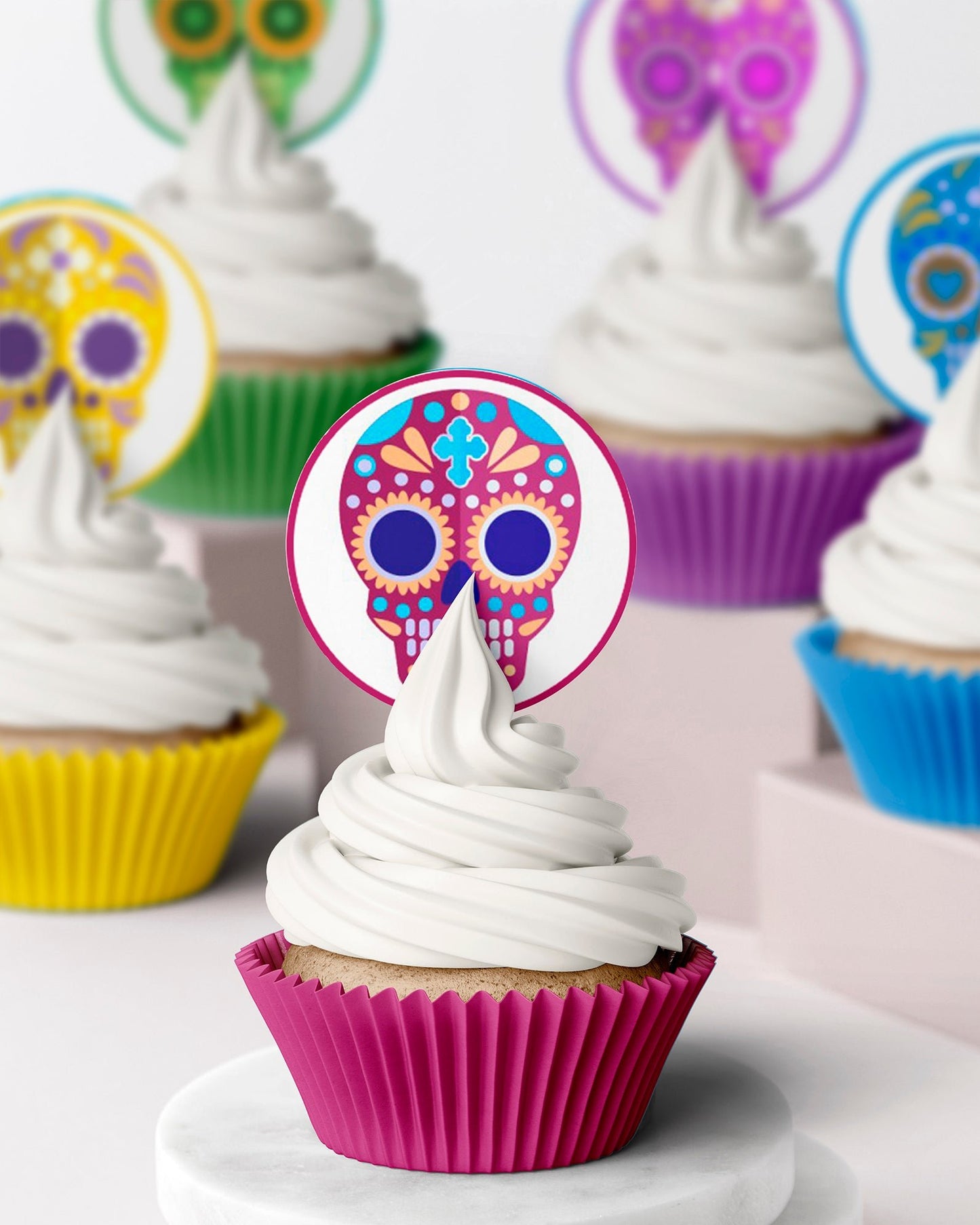 edible cupcake toppers wafer icing day of the dead sugar skulls colourful halloween
