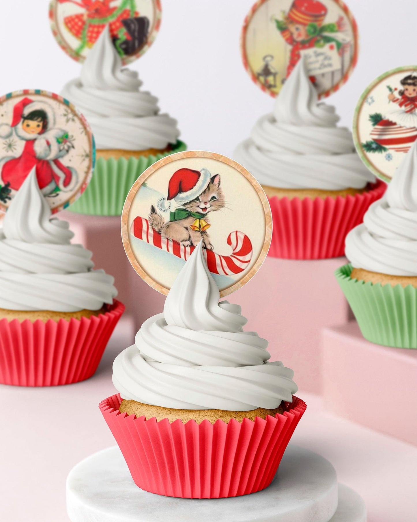 edible christmas wafer icing cupcake decorations traditional red green vintage
