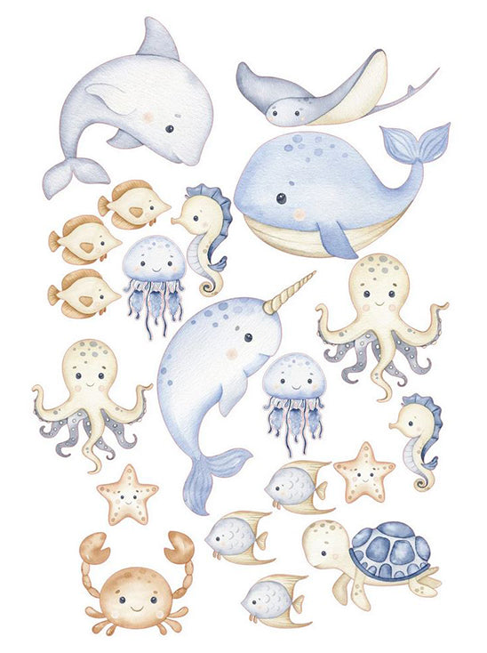 edible icing wafer cake decorations whale dolphin ocean sea friends turtles fish jellyfish party cupcakes seahorse crab octopus