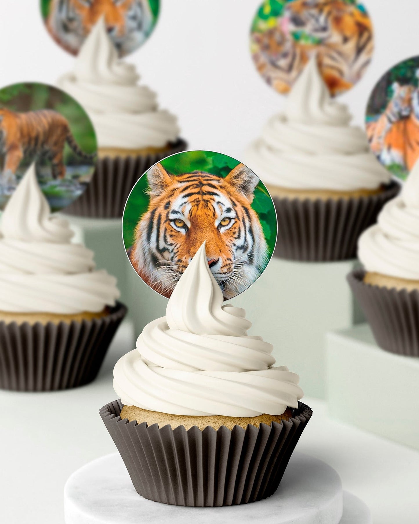 edible wafer icing cupcake toppers tiger jungle