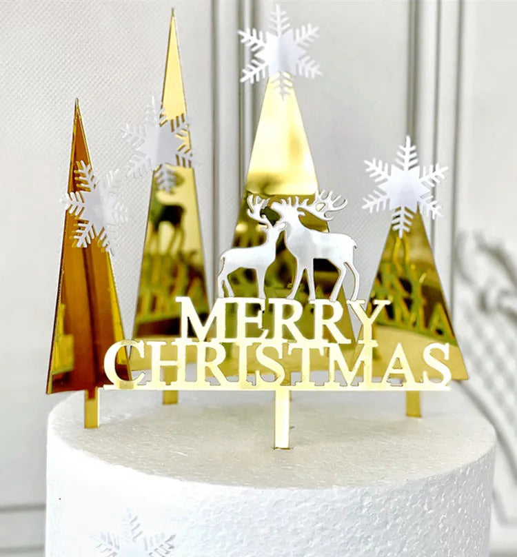 Merry Christmas Winter Forest Acrylic Cake Topper Set