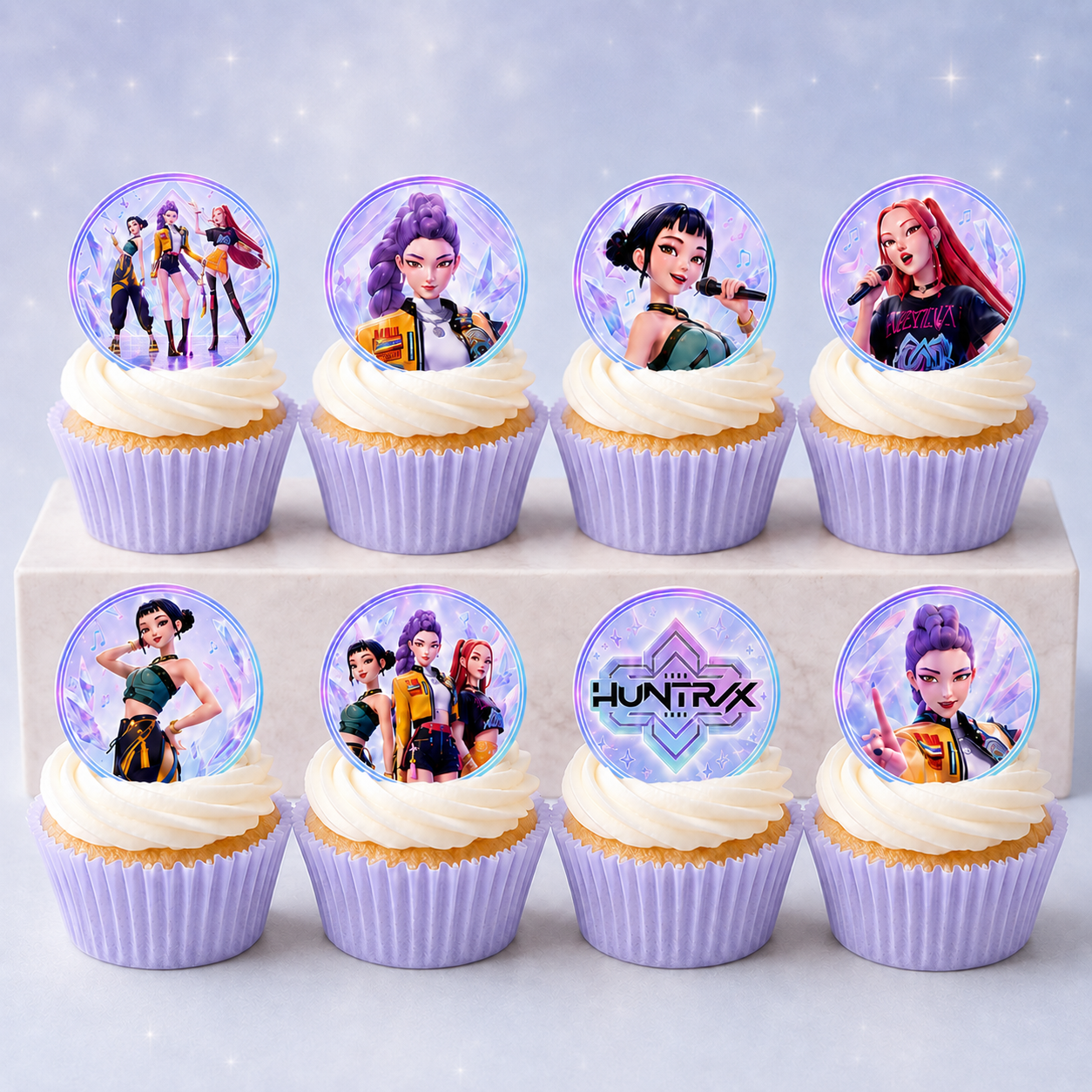 edible wafer icing cupcake toppers Kpop Demon Hunters HUNTRX Girls Idol Cake decorations purple