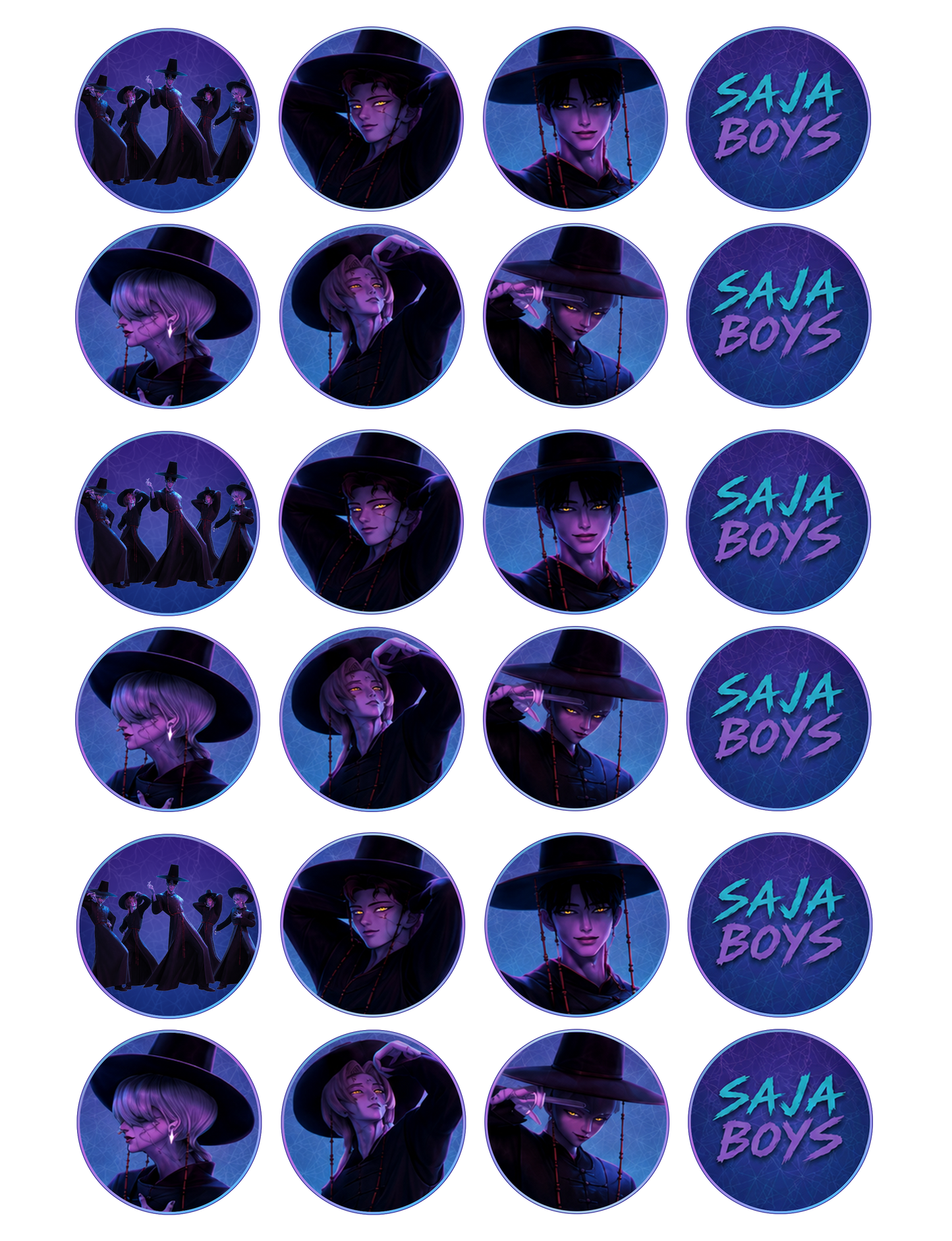 edible wafer icing cupcake toppers Kpop Demon Hunters Saja Boys Demons Purple Blue Cake decorations
