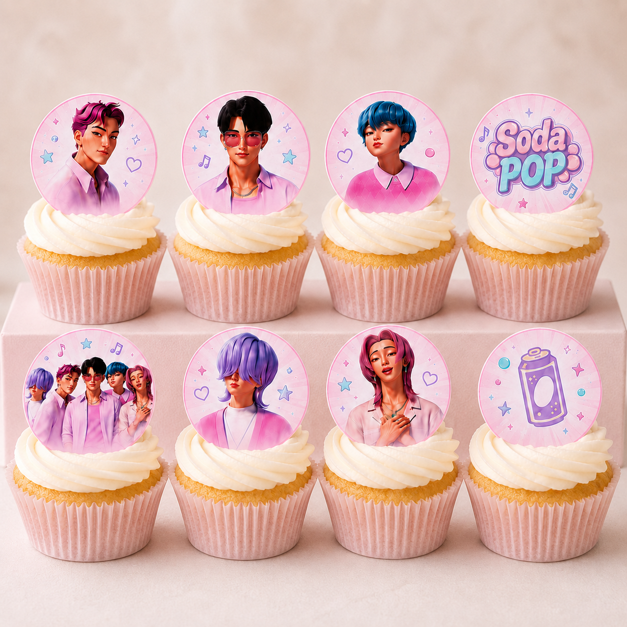 edible wafer icing cupcake toppers Kpop Demon Hunters Saja Boys Soda Pop Pink Cake decorations