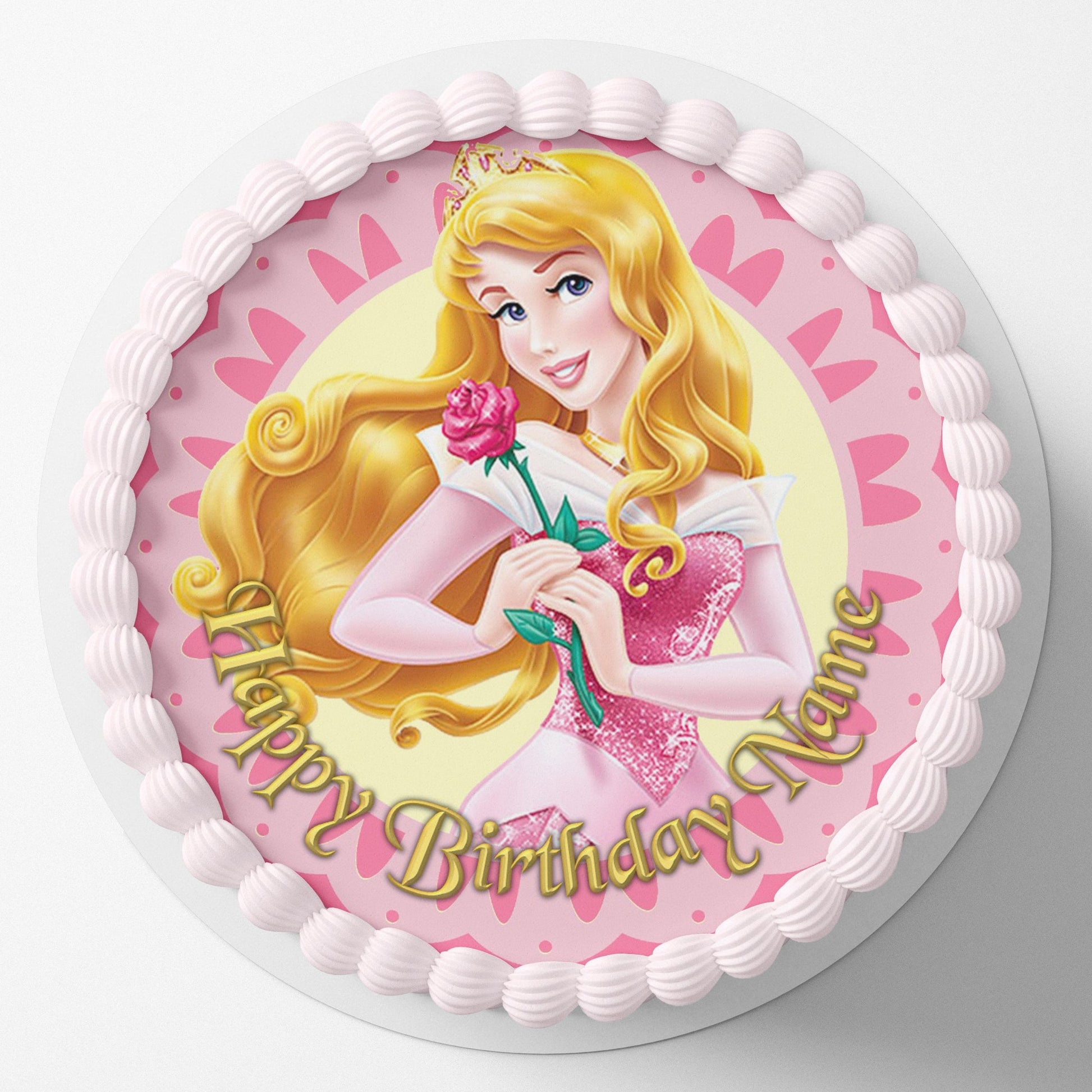 Cute pretty pink Edible wafer icing cake topper decoration gluten free princess aurora sleeping beauty