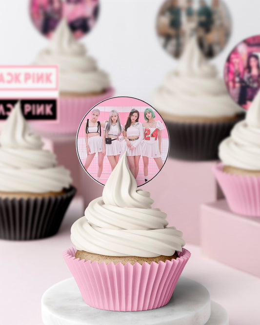 edible wafer icing cupcake toppers kpop Black  Pink Cake decorations