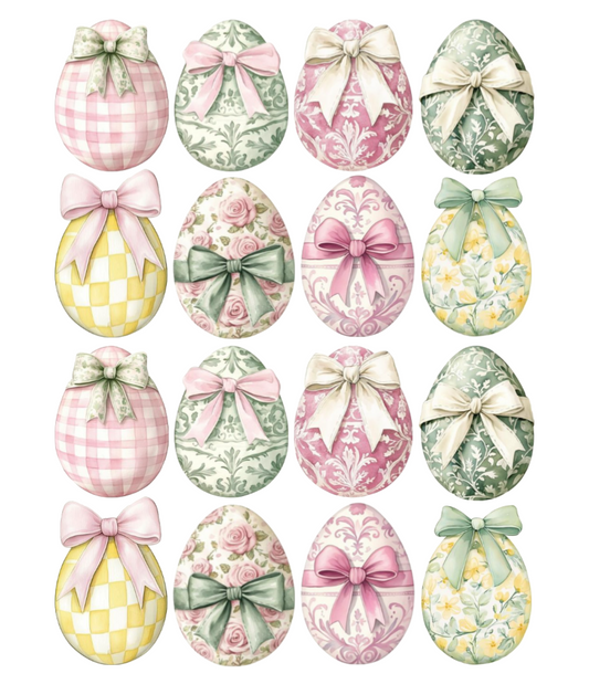 Edible Icing Vintage  Easter eggs with floral patterns and bows cupcake toppers 