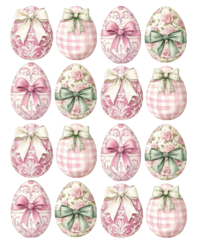 Pink Edible Icing Vintage  Easter eggs with floral patterns and bows cupcake toppers 