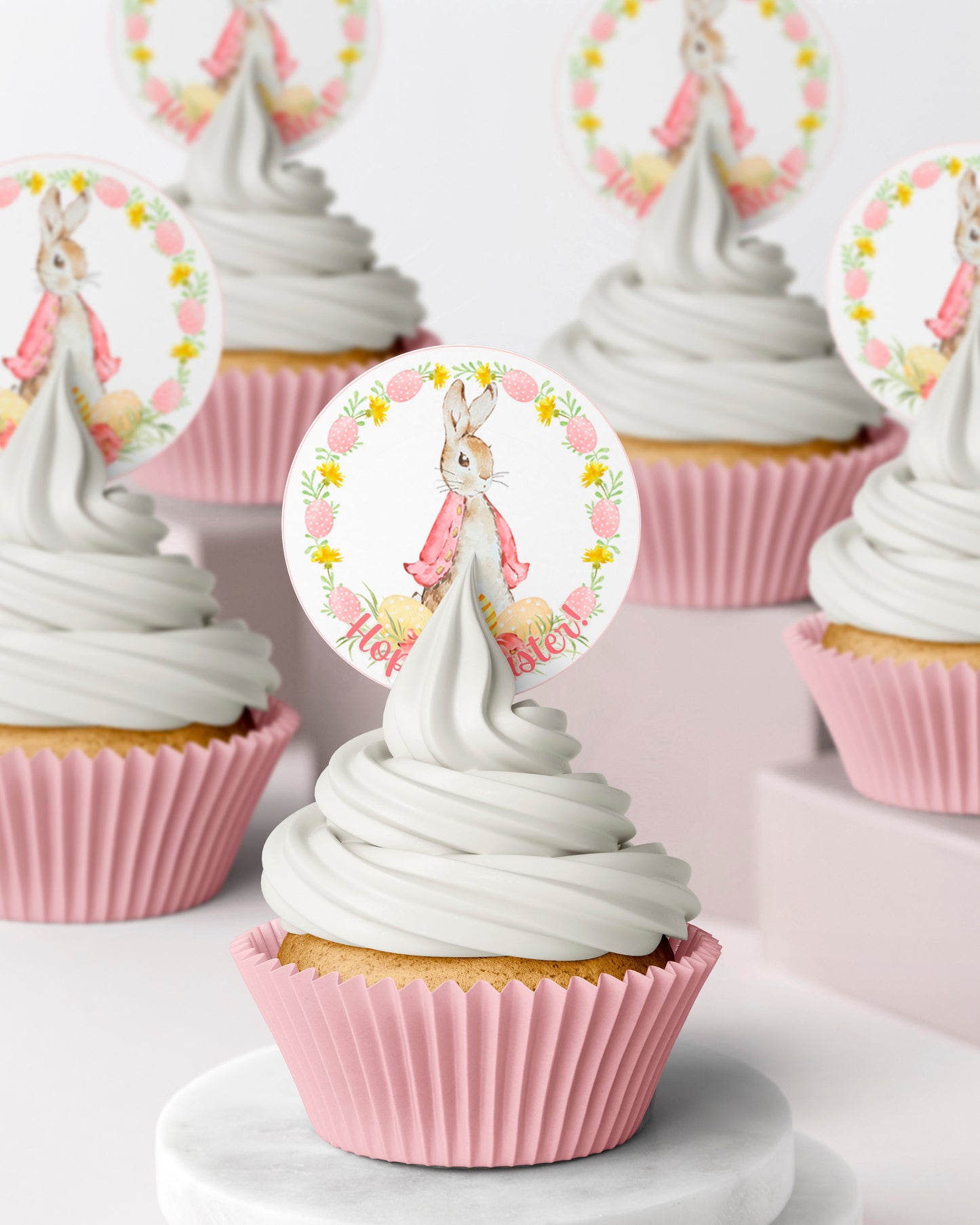 Easter themed Peter Rabbit Bunny Pink edible wafer icing cake toppers