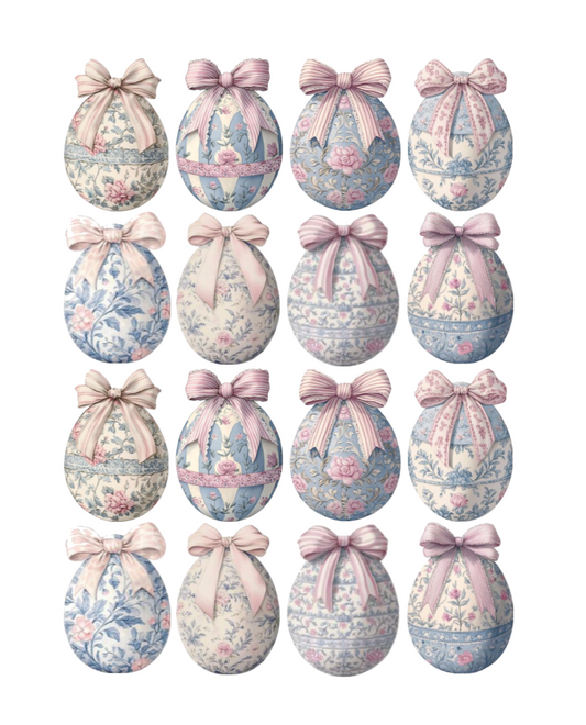 Blue & Pink Pastel fancy Grandmillenial Easter Eggs cupcake toppers precut wafer paper, wafer card or icing, Edible, Food grade, Lolita