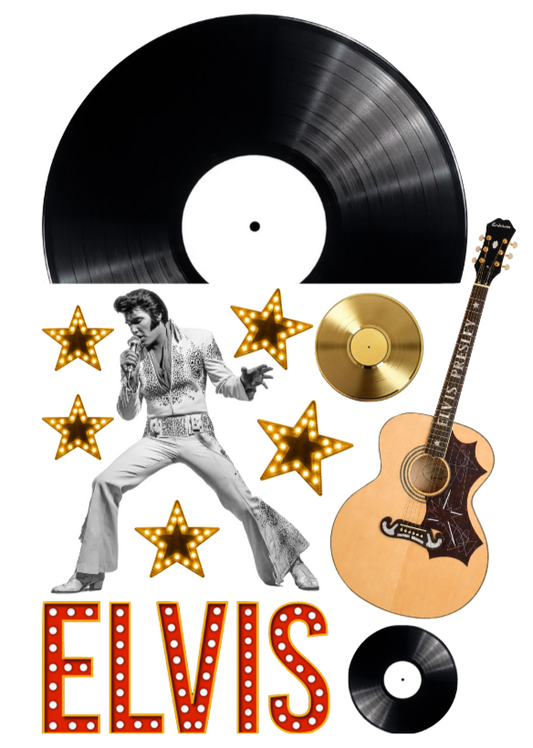 Retro Elvis Edible Cake topper scene Make your next cake stand out! Easy to apply wafer or icing 11 piece set, cake decorating