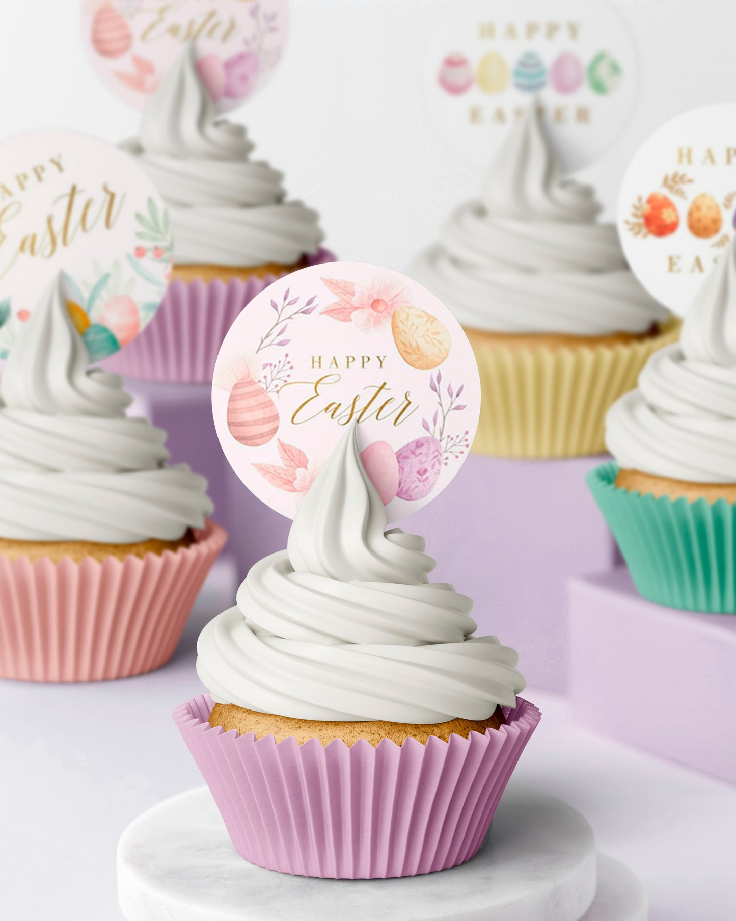 Edible Happy Easter wafer or Icing cupcake toppers 