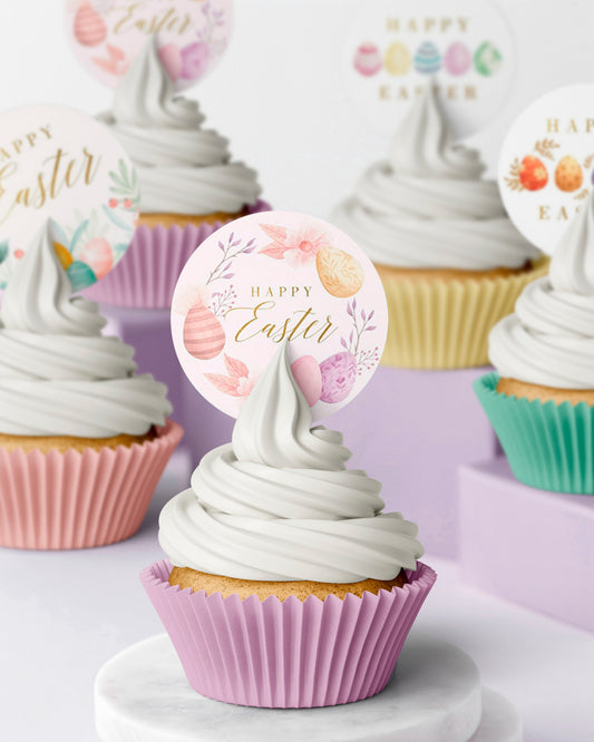 Edible Happy Easter wafer or Icing cupcake toppers 