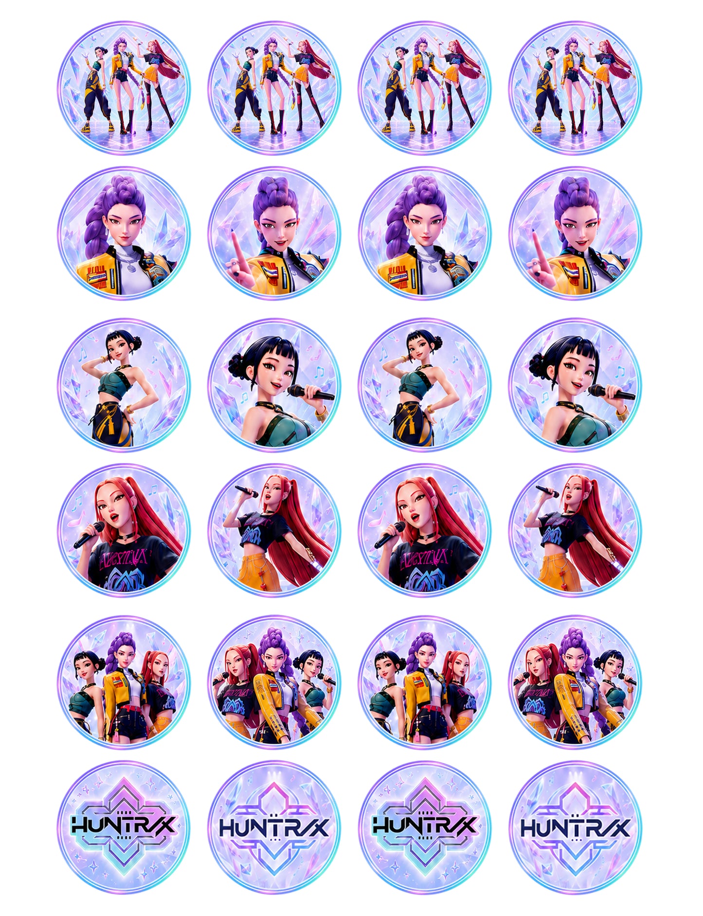 edible wafer icing cupcake toppers Kpop Demon Hunters HUNTRX Girls Idol Cake decorations purple