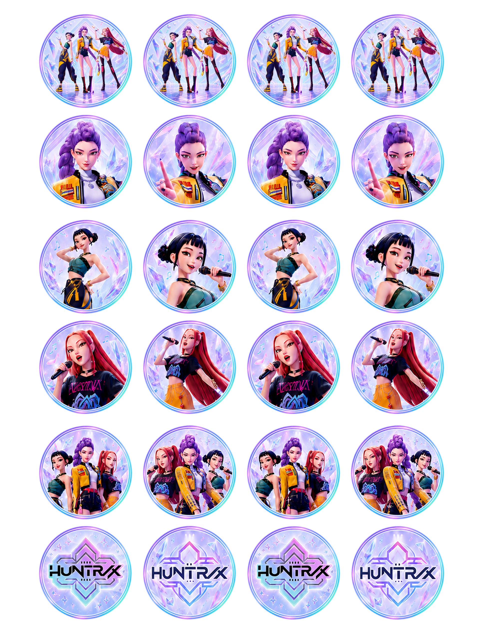 edible wafer icing cupcake toppers Kpop Demon Hunters HUNTRX Girls Idol Cake decorations purple