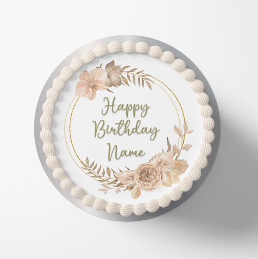 Neutral Flowers Cake Topper