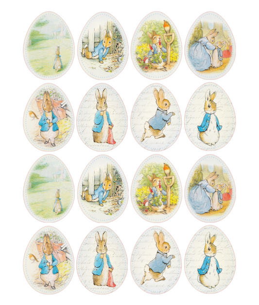 Edible Icing Vintage Peter Rabbit Garden Easter eggs  cupcake toppers 