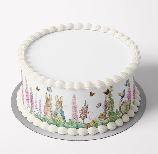 Peter Rabbit Garden edible wafer or icing cake wrap easy cake decorating