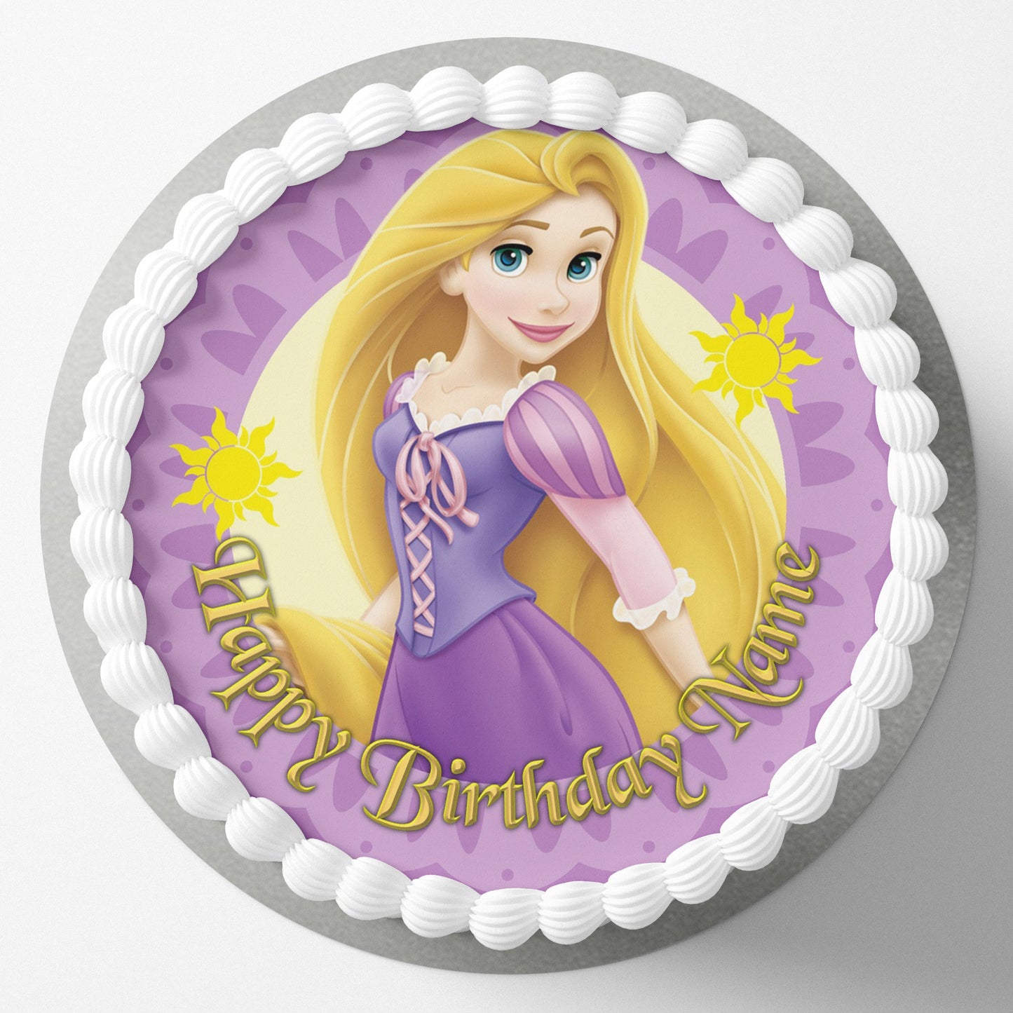 Cute pretty purple Edible wafer icing cake topper decoration gluten free princess Rapunzel Tangled Disney