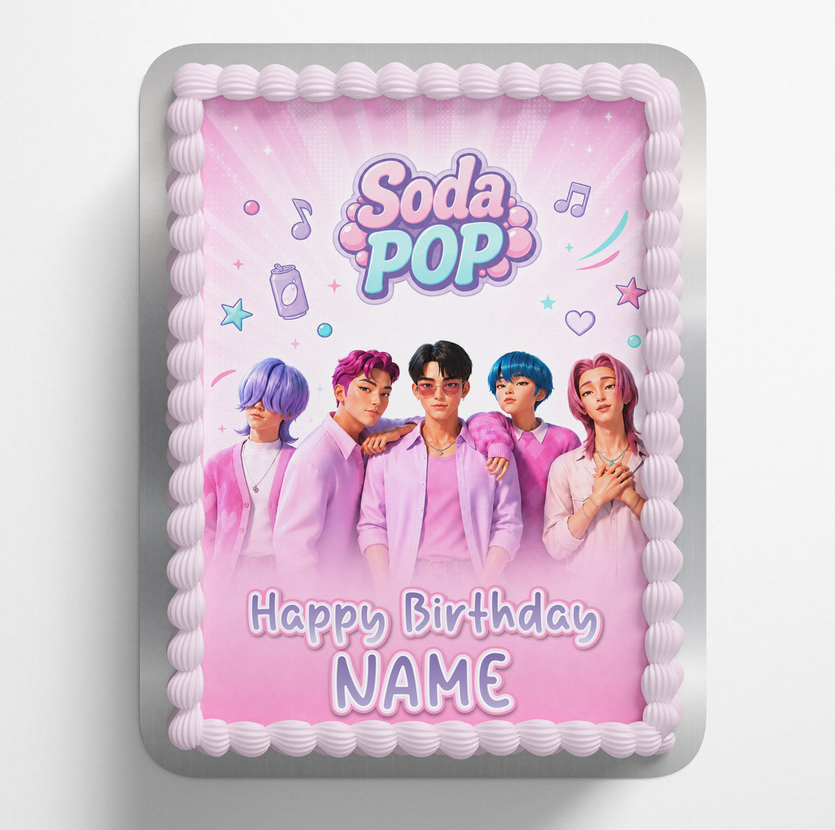 edible wafer icing Birthday Rectangle cake topper round Kpop Demon Hunters Saja Boys Soda Pop Pink Cake decorations