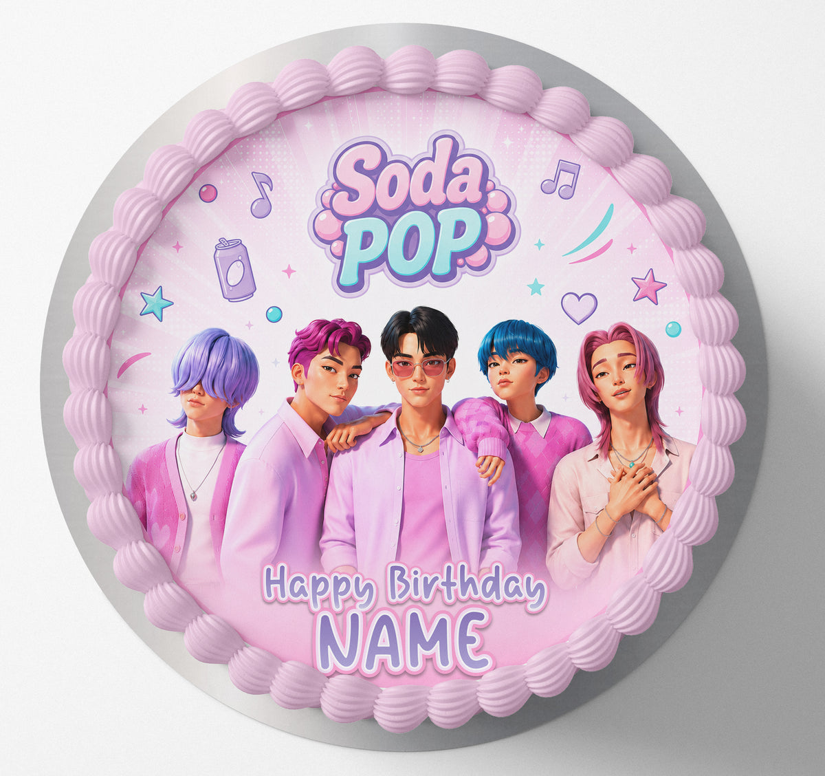 edible wafer icing Birthday Round cake topper round Kpop Demon Hunters Saja Boys Soda Pop Pink Cake decorations