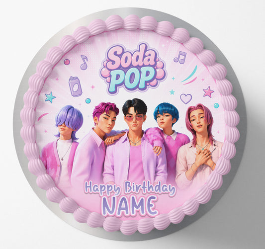 edible wafer icing Birthday Round cake topper round Kpop Demon Hunters Saja Boys Soda Pop Pink Cake decorations