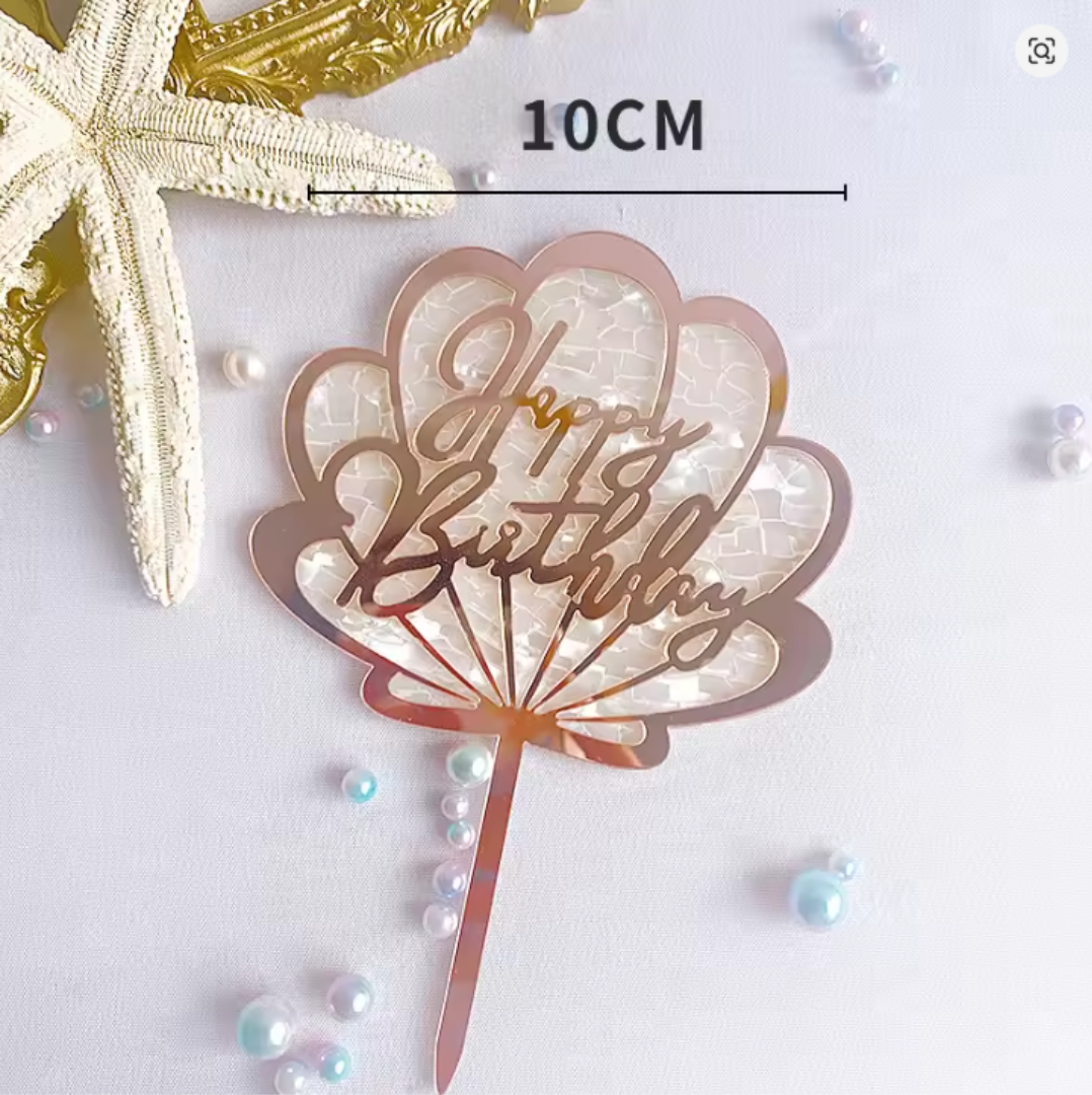 Mermaid Shell Happy Birthday Acrylic Cake Topper