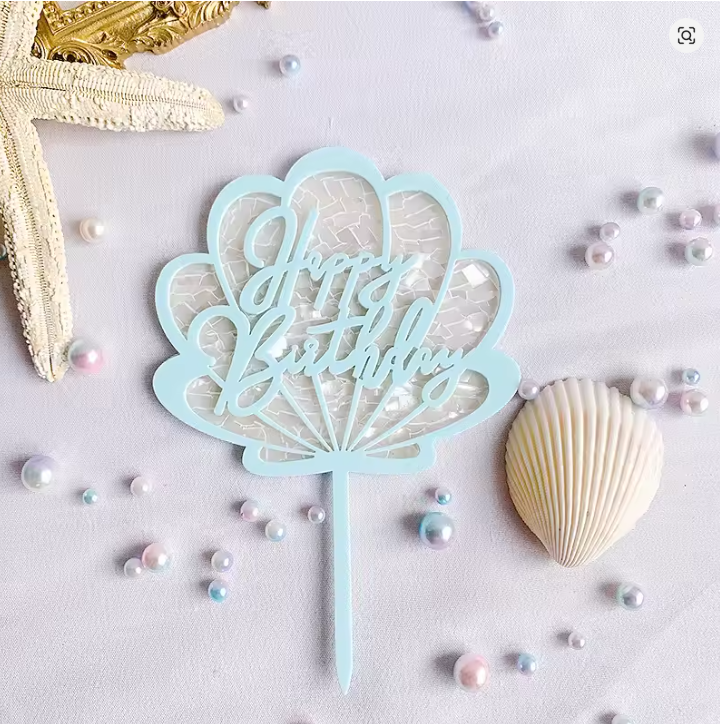 Mermaid Shell Happy Birthday Acrylic Cake Topper