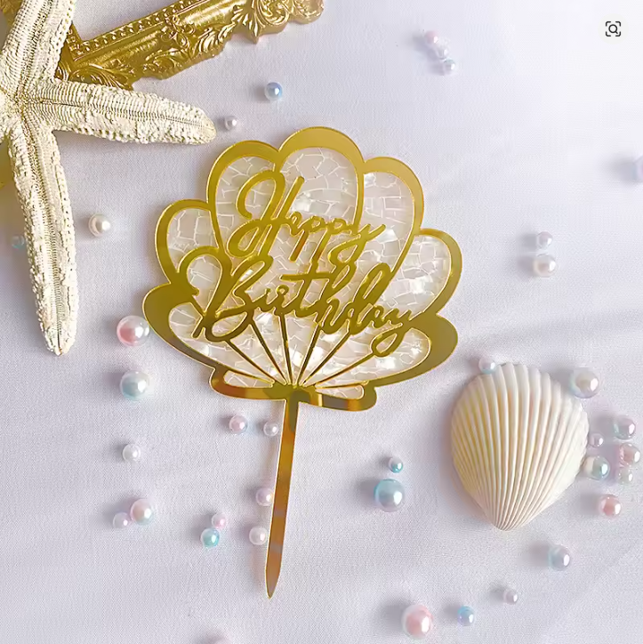 Mermaid Shell Happy Birthday Acrylic Cake Topper
