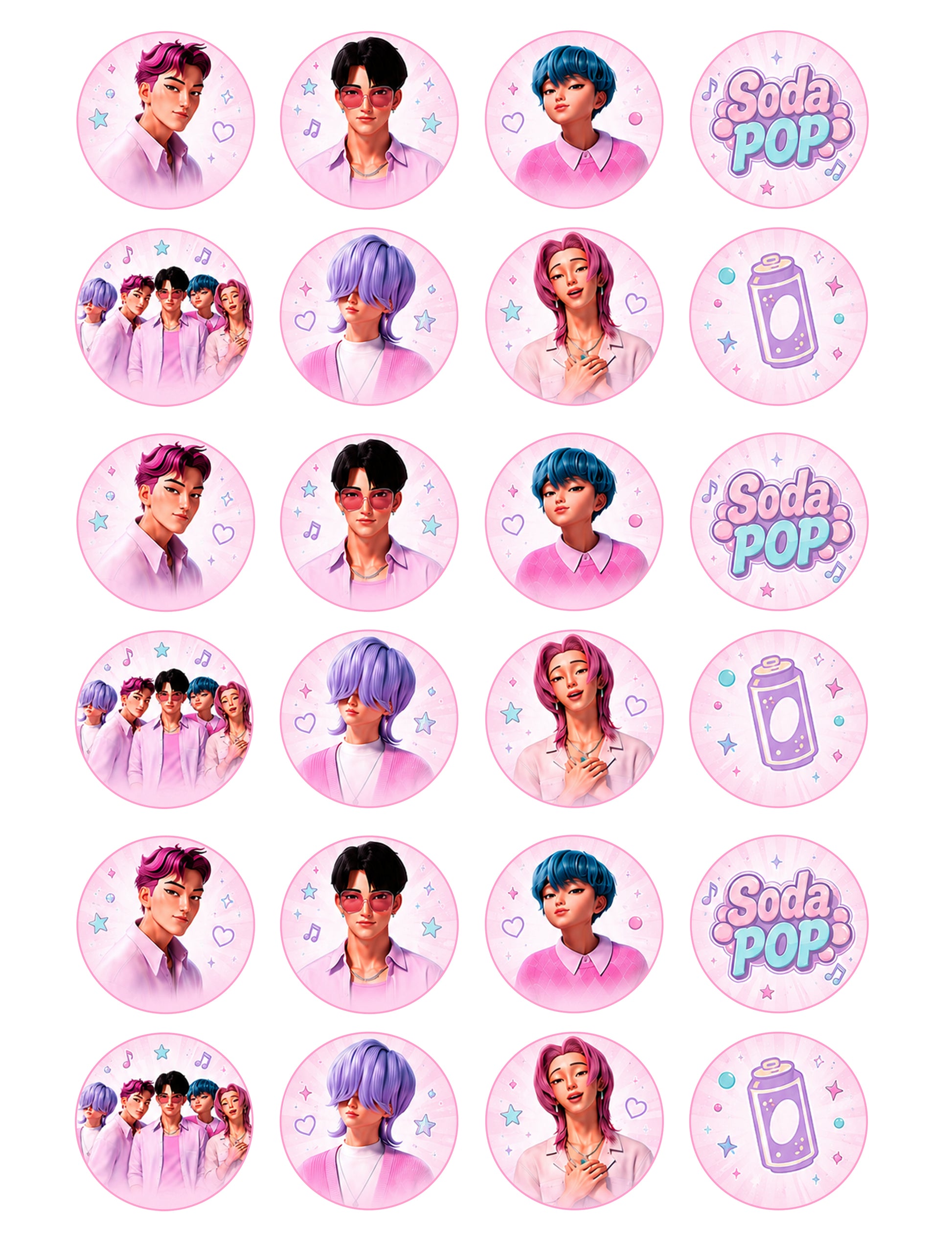 edible wafer icing cupcake toppers Kpop Demon Hunters Saja Boys Soda Pop Pink Cake decorations