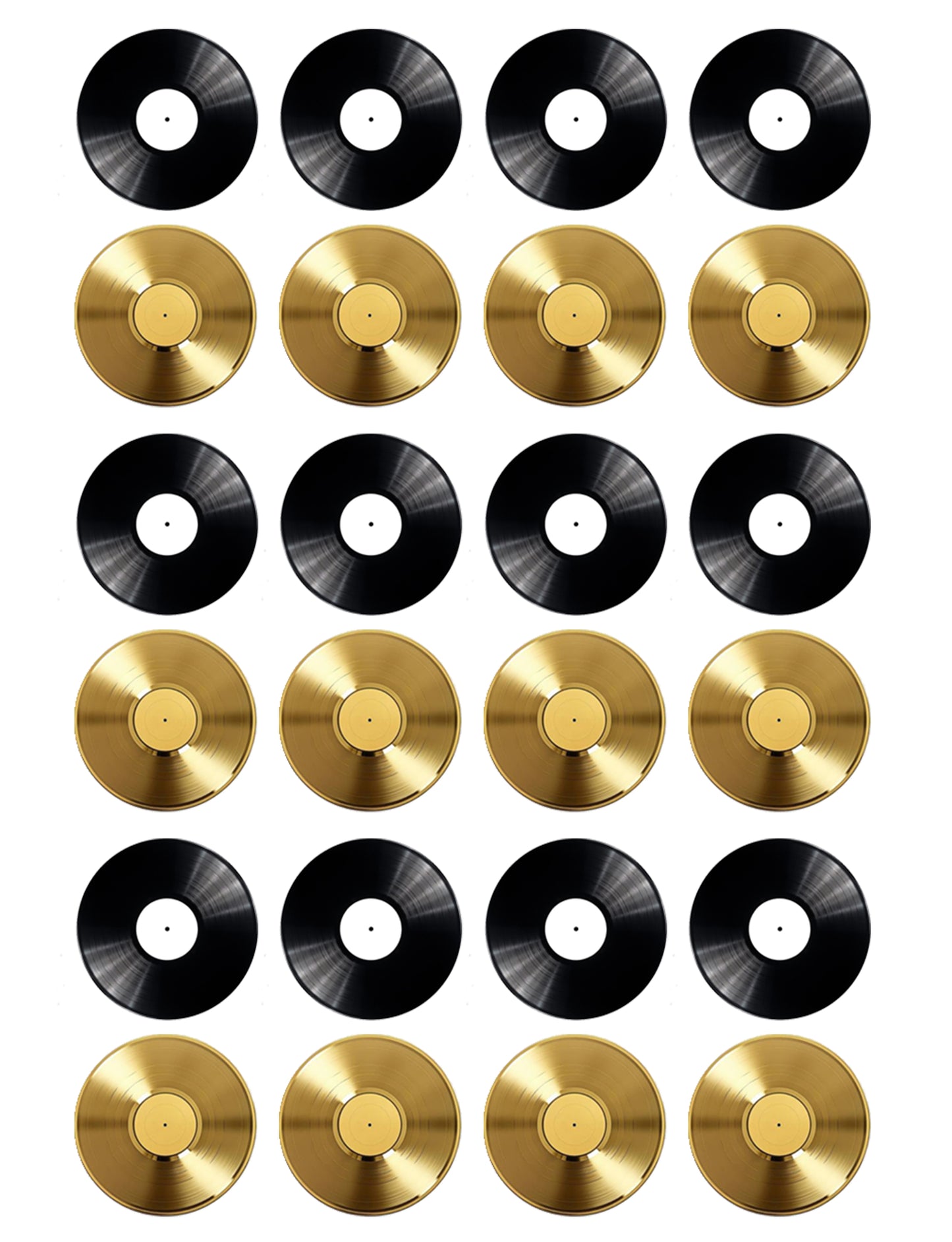 Edible cupcake toppers Icing or wafer Retro Vinyl Records  Black and Gold Mix party and birthday cake decorations 