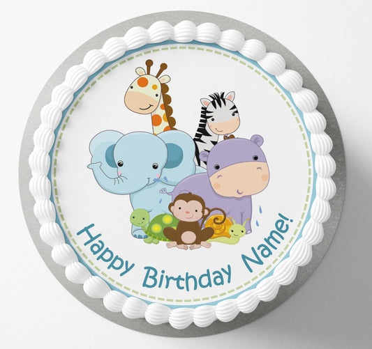 Baby jungle animals safari edible cake topper wafer icing cake decorating