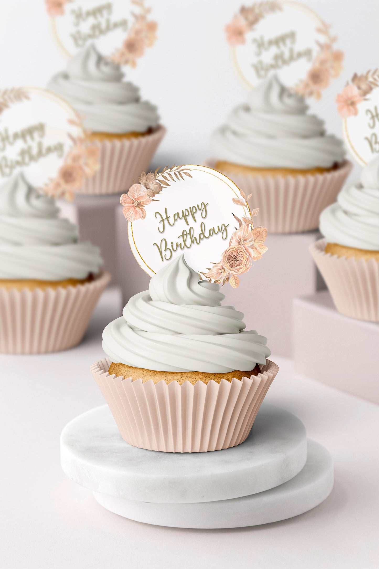 Floral Boho Customisable Mothers Day Cupcake & Cookie Toppers