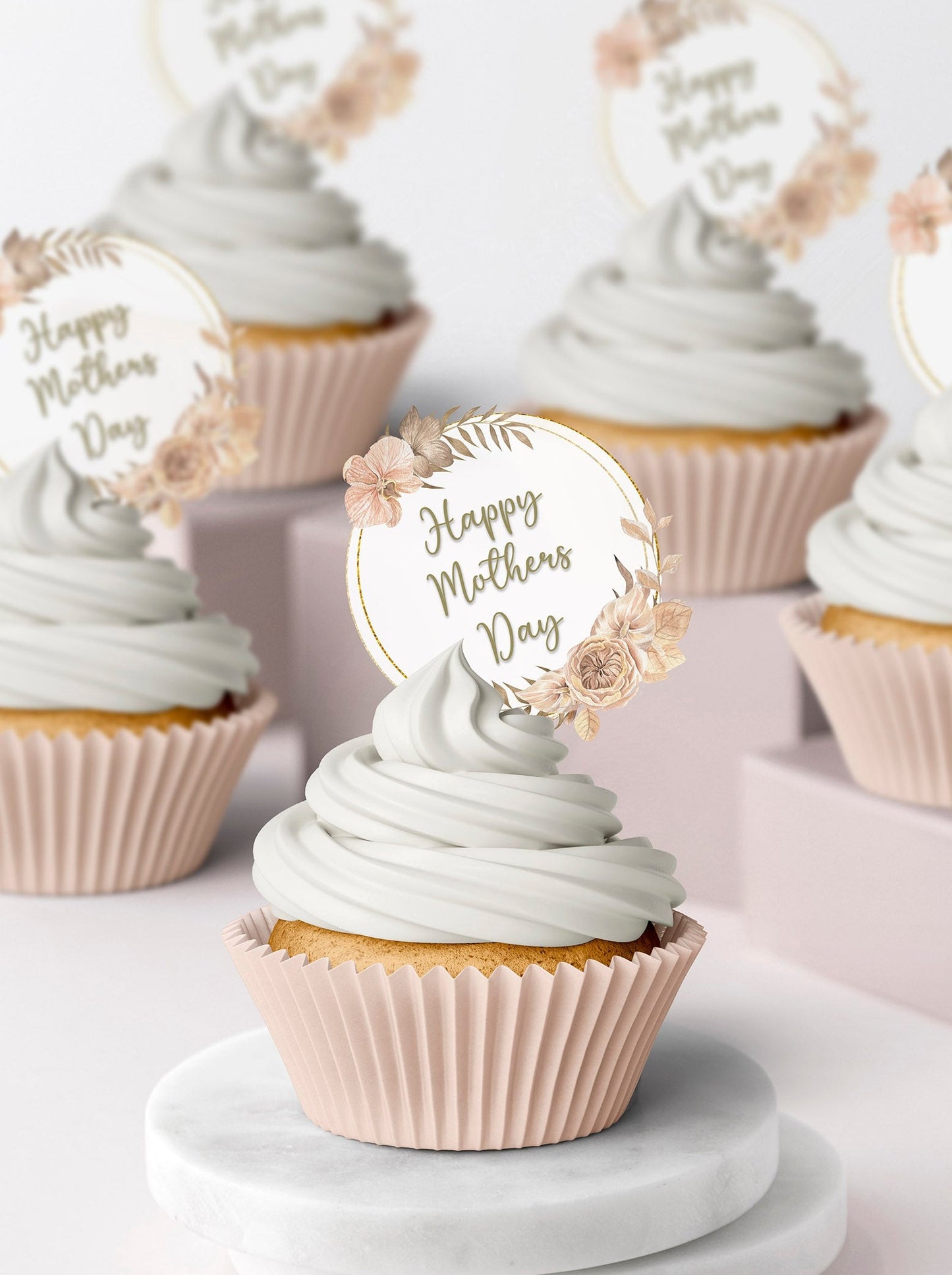 Floral Boho Customisable Mothers Day Cupcake & Cookie Toppers