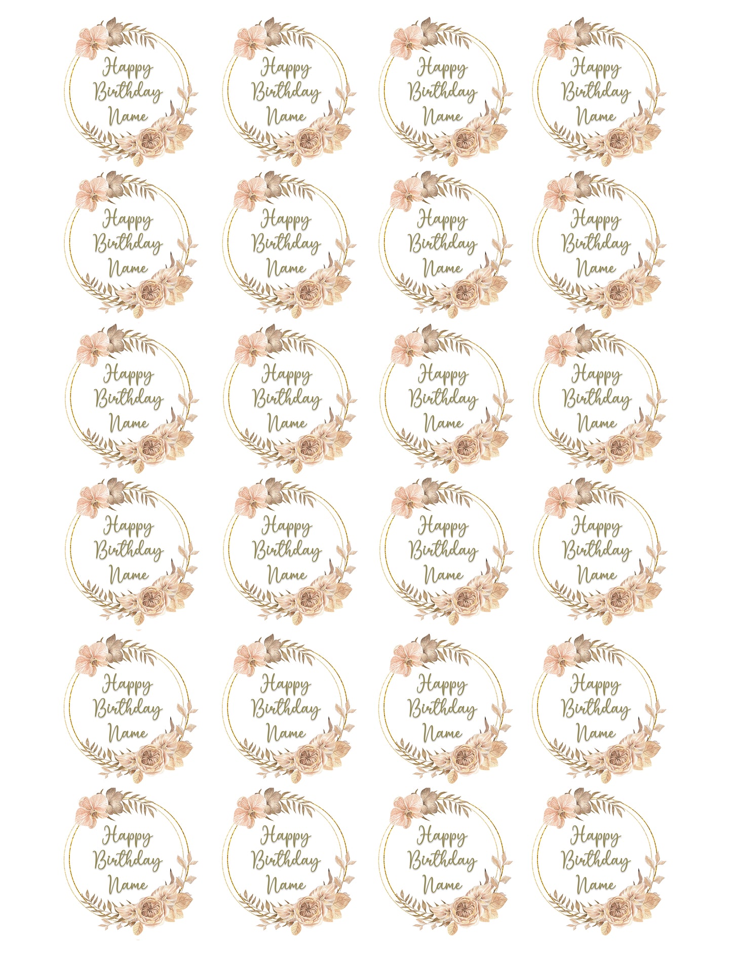 Floral Boho Customisable Mothers Day Cupcake & Cookie Toppers