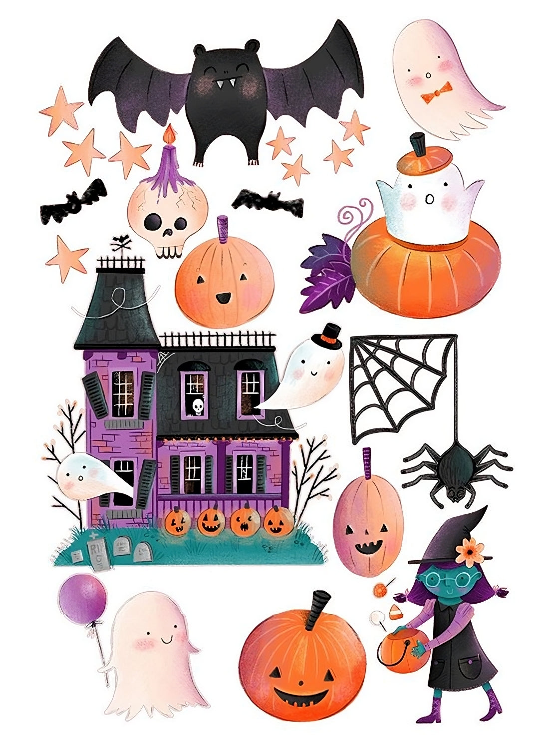 halloween party edible cake decorations icing wafer witch haunted house ghosts bats pumpkins spider web skull trick or treat