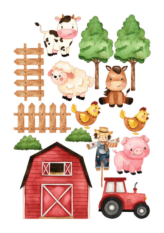 Barn animals cows chicken sheep pig horse scarecrow edible wafer icing cake birthday decorations